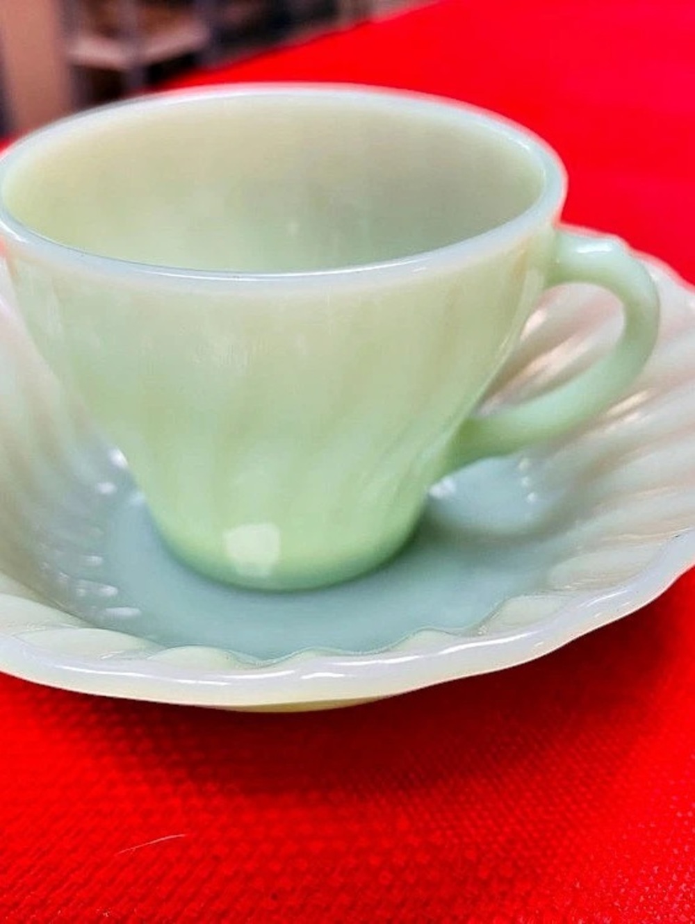 Vintage Fire-King Shell Jadeite Cup and Cereal Bowl